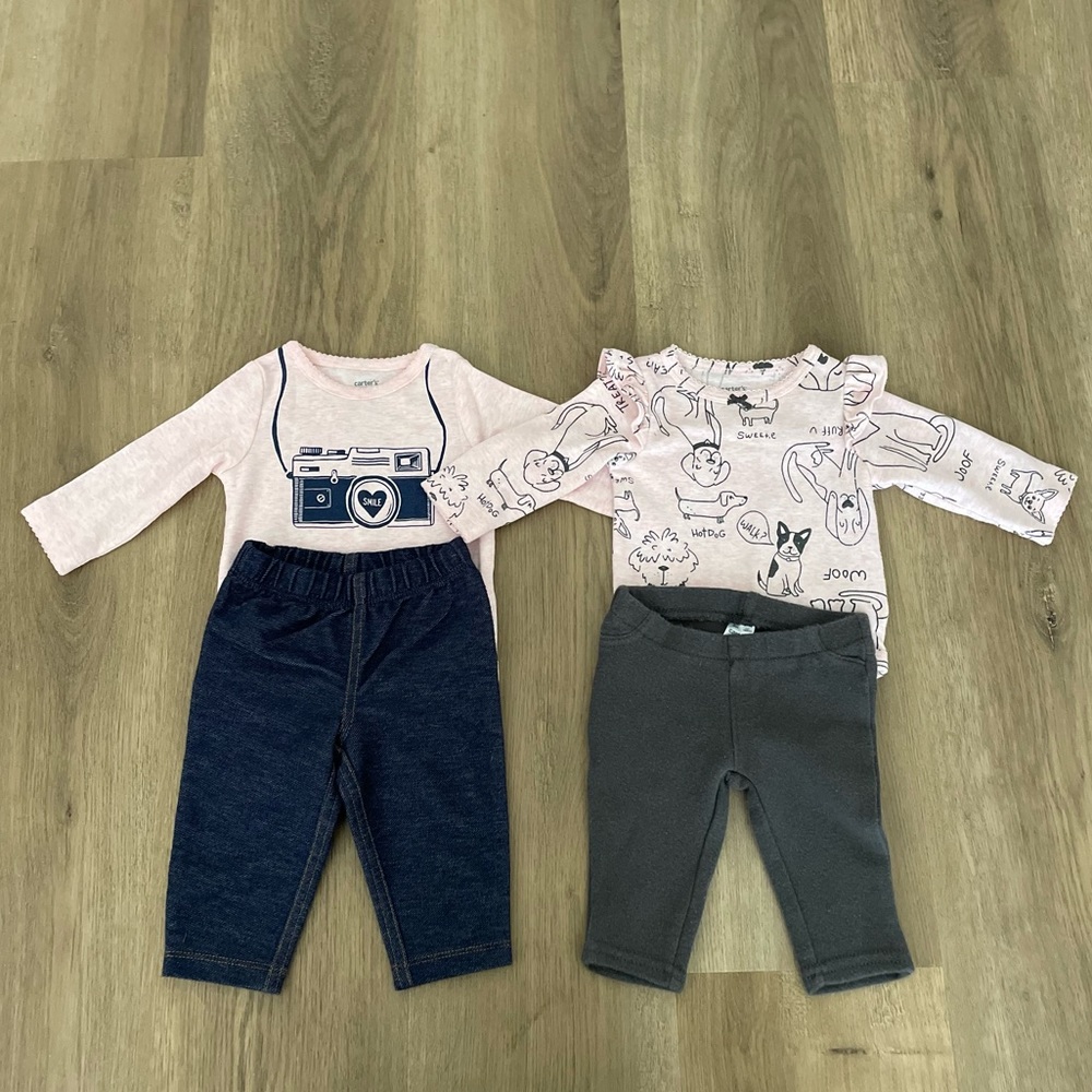 2 long sleeve baby girl onesies with pants (3months)